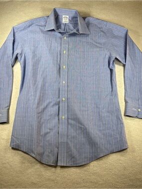Brooks Brothers SlimFit Supima Cotton Blue Plaid Long Sleeve Button Down 15.5-32